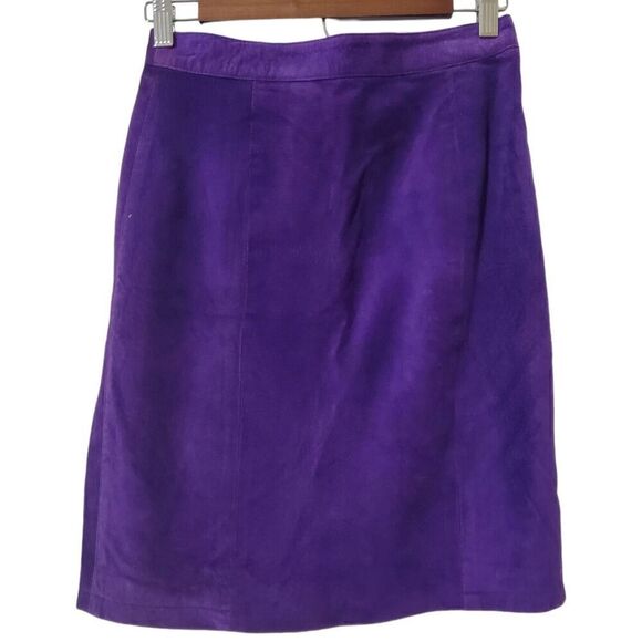 G III Genuine Leather Purple Skirt Size 7/8 Bold Pencil Split Hem 90s Womens - Picture 4 of 9